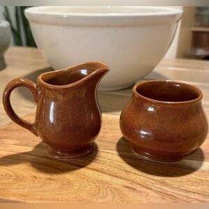 Sadler Light Brown Glaze Pottery Cream and Sugar Set- England